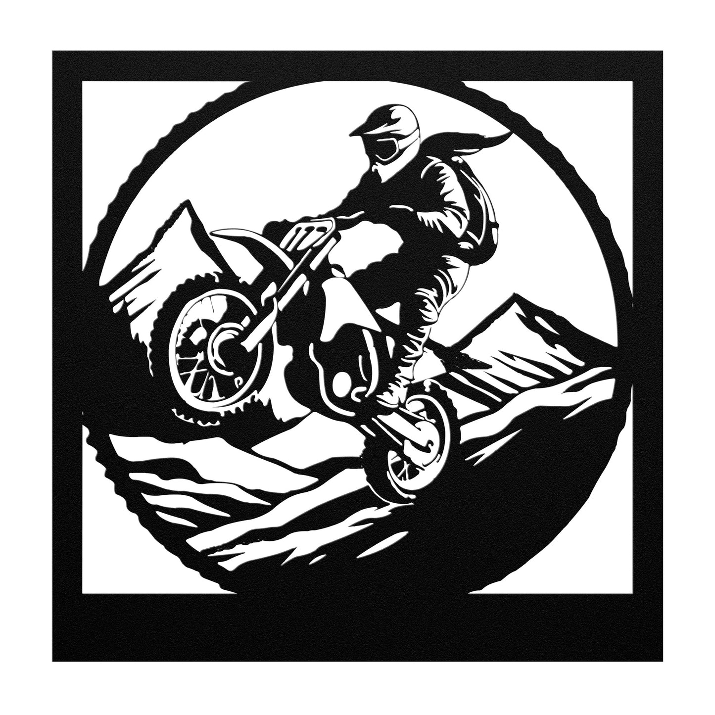 Hypnotic Metal Wall Art "Dirt Bike Mountain Riding" [Add Your Name]