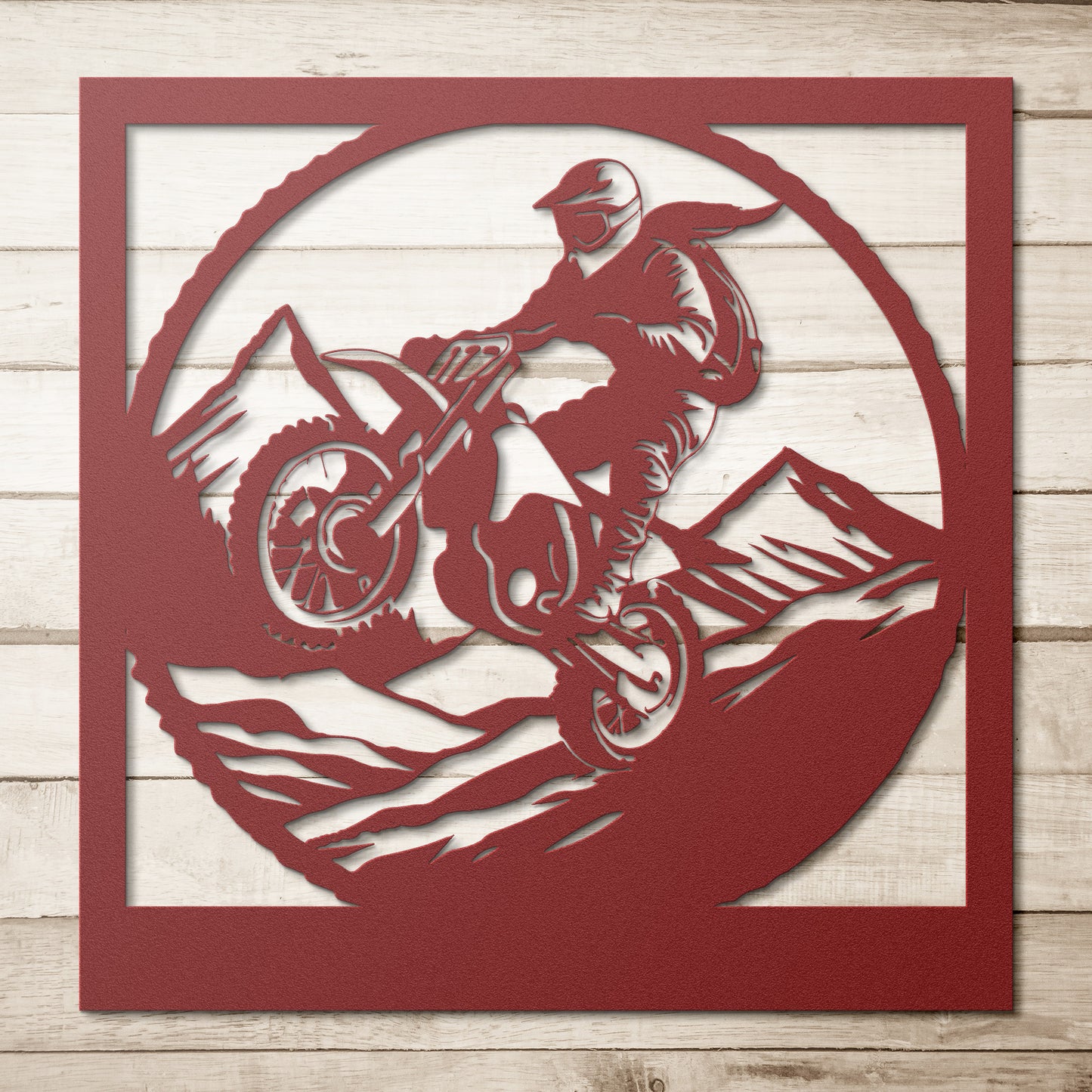 Hypnotic Metal Wall Art "Dirt Bike Mountain Riding" [Add Your Name]
